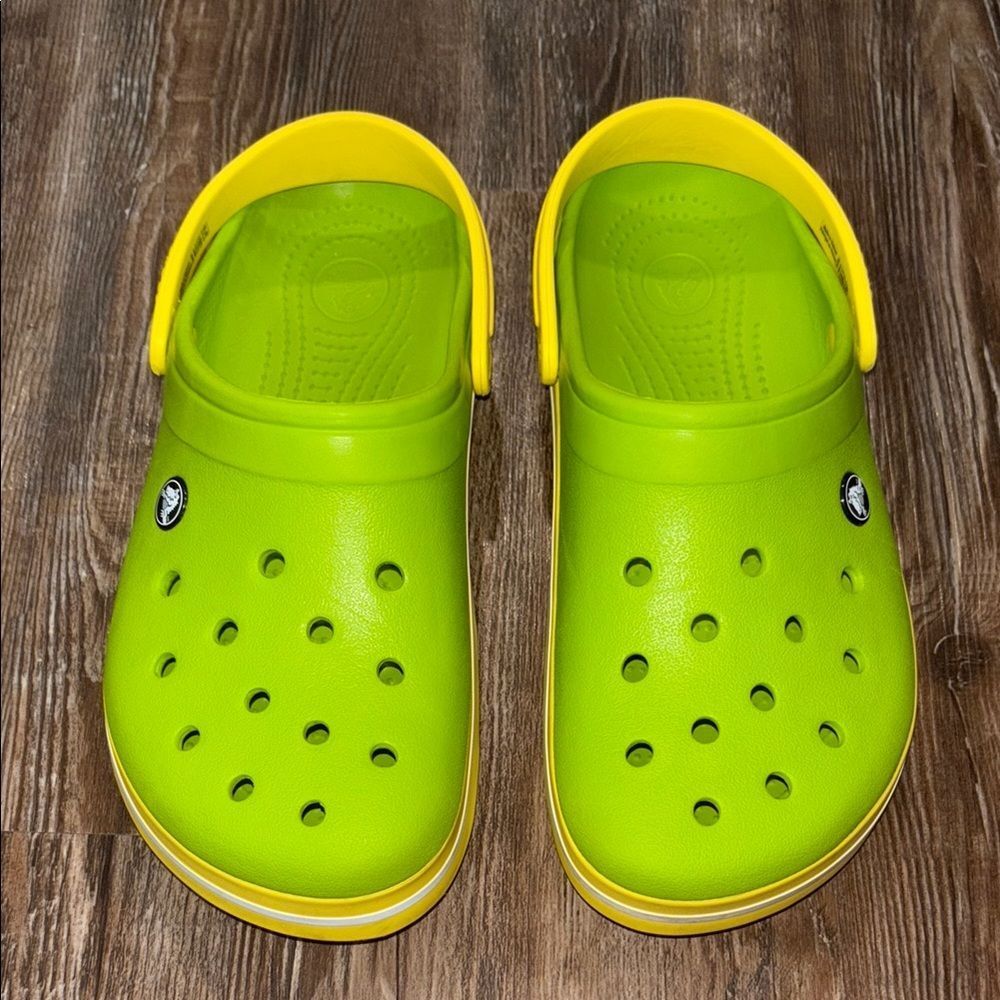 CROCS Green and Yellow Classic Clog Mules
